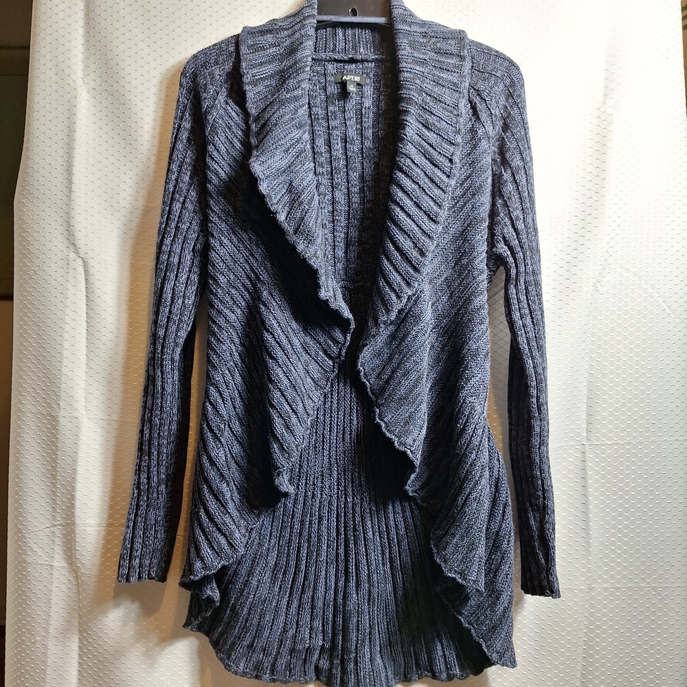 Vtg APT. 9 Y2K Open-Front Waterfall Cardigan Sz M Blue Marled Grunge Lagenlook